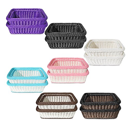 Colorbasket 02348 Rectangular Storage Basket, Dishwasher Safe, Shelf Storage, Hand Woven, Set of 6, White and Black