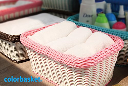 Colorbasket 02348 Rectangular Storage Basket, Dishwasher Safe, Shelf Storage, Hand Woven, Set of 6, White and Black