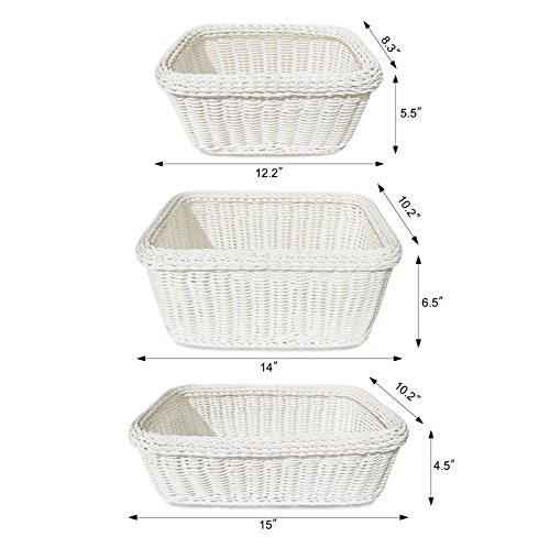 Colorbasket 02348 Rectangular Storage Basket, Dishwasher Safe, Shelf Storage, Hand Woven, Set of 6, White and Black