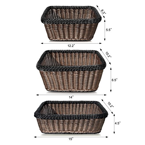 Colorbasket 02348 Rectangular Storage Basket, Dishwasher Safe, Shelf Storage, Hand Woven, Set of 6, White and Black