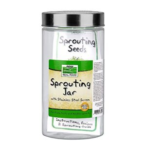 now foods, sprouting jar with stainless steel screen, designed for legumes, seeds and grains sprouting, 1 jar