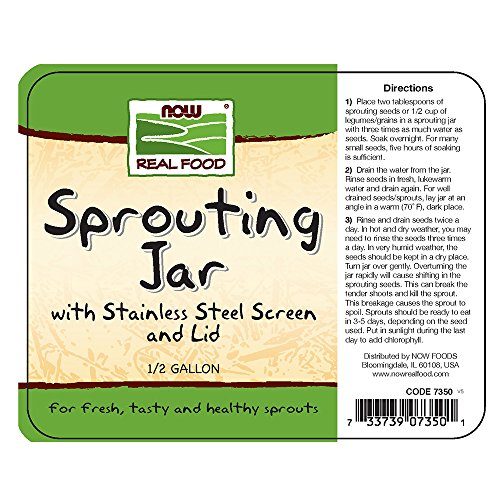 NOW Foods, Sprouting Jar with Stainless Steel Screen, Designed for Legumes, Seeds and Grains Sprouting, 1 Jar