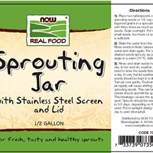 NOW Foods, Sprouting Jar with Stainless Steel Screen, Designed for Legumes, Seeds and Grains Sprouting, 1 Jar