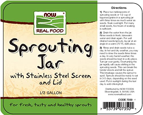 NOW Foods, Sprouting Jar with Stainless Steel Screen, Designed for Legumes, Seeds and Grains Sprouting, 1 Jar