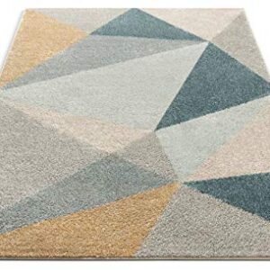 Well Woven Easton Modern Abstract Geometric Triangles Blue, Gold & Grey Area Rug 8x11 (7'10" x 9'10")