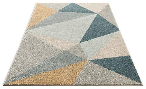 Well Woven Easton Modern Abstract Geometric Triangles Blue, Gold & Grey Area Rug 8x11 (7'10" x 9'10")