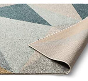 Well Woven Easton Modern Abstract Geometric Triangles Blue, Gold & Grey Area Rug 8x11 (7'10" x 9'10")