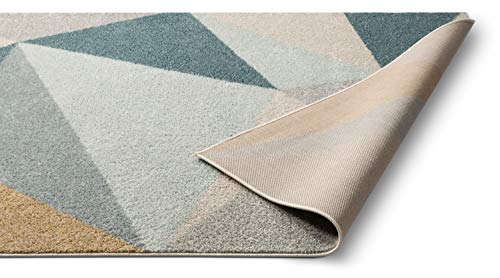 Well Woven Easton Modern Abstract Geometric Triangles Blue, Gold & Grey Area Rug 8x11 (7'10" x 9'10")