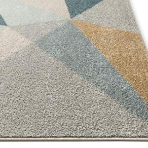 Well Woven Easton Modern Abstract Geometric Triangles Blue, Gold & Grey Area Rug 8x11 (7'10" x 9'10")