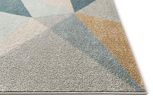 Well Woven Easton Modern Abstract Geometric Triangles Blue, Gold & Grey Area Rug 8x11 (7'10" x 9'10")