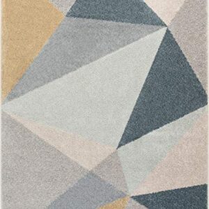 Well Woven Easton Modern Abstract Geometric Triangles Blue, Gold & Grey Area Rug 8x11 (7'10" x 9'10")