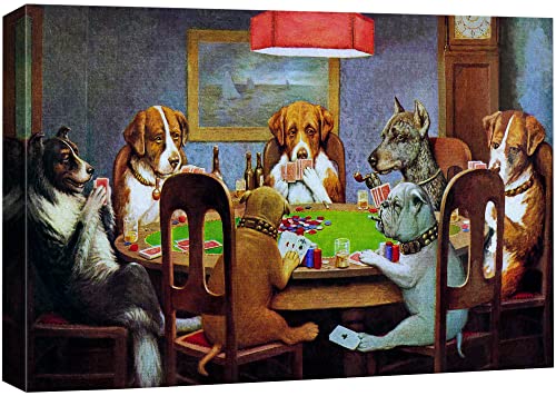 wall26 Canvas Print Wall Art Dogs Playing Poker by C.M. Coolidge Animals Pop Culture Illustrations Pop Art Traditional Scenic Fun Multicolor for Living Room, Bedroom, Office - 16"x24"