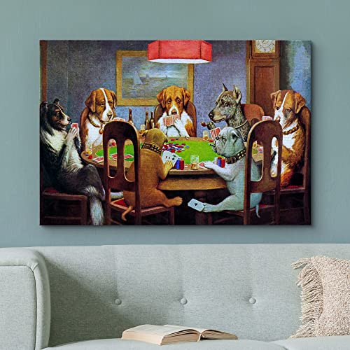 wall26 Canvas Print Wall Art Dogs Playing Poker by C.M. Coolidge Animals Pop Culture Illustrations Pop Art Traditional Scenic Fun Multicolor for Living Room, Bedroom, Office - 16"x24"