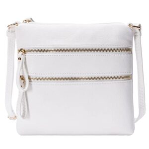 solene crossbody bag functional multi pocket double zipper purse with adjustable strap-wu085(white)