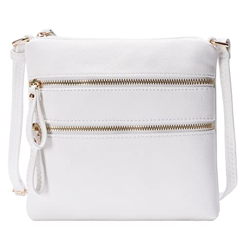 Solene Crossbody Bag Functional Multi Pocket Double Zipper Purse with Adjustable Strap-WU085(White)