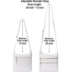 Solene Crossbody Bag Functional Multi Pocket Double Zipper Purse with Adjustable Strap-WU085(White)