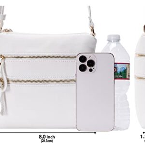 Solene Crossbody Bag Functional Multi Pocket Double Zipper Purse with Adjustable Strap-WU085(White)