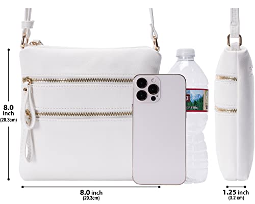 Solene Crossbody Bag Functional Multi Pocket Double Zipper Purse with Adjustable Strap-WU085(White)