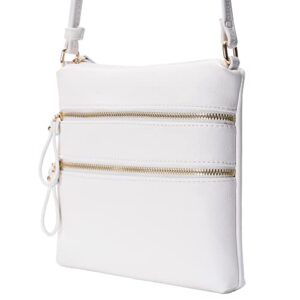 Solene Crossbody Bag Functional Multi Pocket Double Zipper Purse with Adjustable Strap-WU085(White)