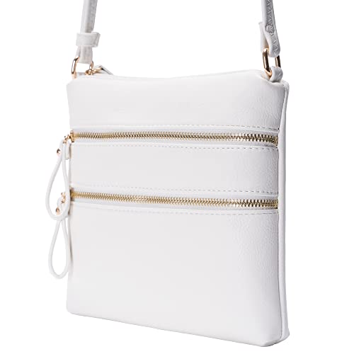 Solene Crossbody Bag Functional Multi Pocket Double Zipper Purse with Adjustable Strap-WU085(White)