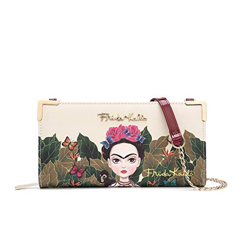 Frida Kahlo Cartoon Licensed Clutch with Long Strap (Red)