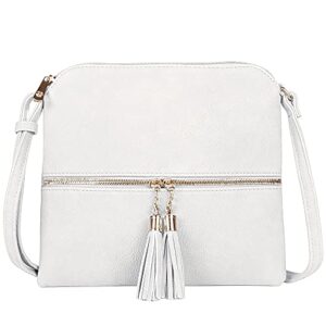sg sugu lightweight medium crossbody bag shoulder bag with tassel and zipper pocket (white)