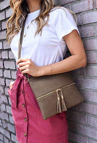 SG SUGU Lightweight Medium Crossbody Bag Shoulder Bag with Tassel and Zipper Pocket (White)