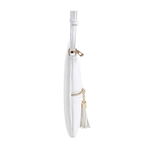 SG SUGU Lightweight Medium Crossbody Bag Shoulder Bag with Tassel and Zipper Pocket (White)