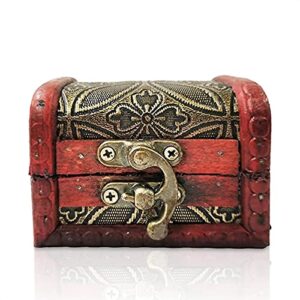 Treasure Box with Lock and Key - Pirate Treasure Chest for Kids Decorative Storage Boxes Keepsake Box With Hinged Lid Decorative Boxes - Mini Wooden Box With Lid Flower Motif Vintage Mystery Boxes