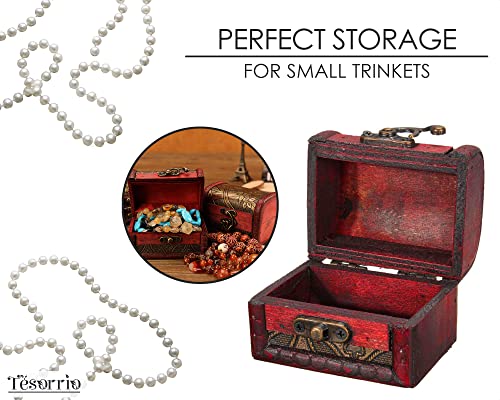 Treasure Box with Lock and Key - Pirate Treasure Chest for Kids Decorative Storage Boxes Keepsake Box With Hinged Lid Decorative Boxes - Mini Wooden Box With Lid Flower Motif Vintage Mystery Boxes