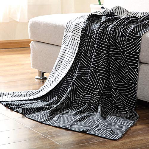 NVEOP 100% Cotton Knitted Throw Blanket, Reversible Two-Sided Blanket, Perfect for Coach/Sofa/Bed, 51”x71”