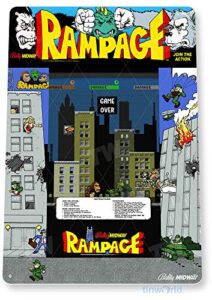 tin sign rampage arcade sign game room sign shop marquee retro classic gaming console c741