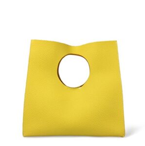 hoxis vintage minimalist style soft pu leather handbag clutch small tote (yellow)