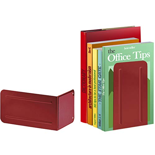 Acrimet Premium Metal Bookends (Heavy Duty) (Red Color) (1 Pair)