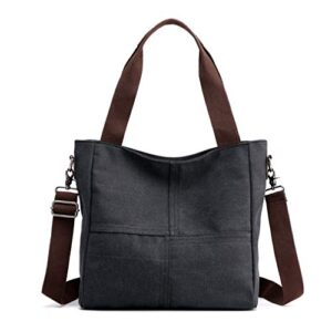 Women's Canvas Shoulder Bags Tote Purses Satchel Work Travel Crossbody Bag (Black) One Size
