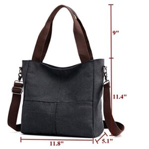 Women's Canvas Shoulder Bags Tote Purses Satchel Work Travel Crossbody Bag (Black) One Size