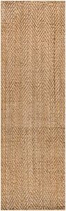 jonathan y nfr101a-28 espina hand woven herringbone chunky jute indoor area -rug bohemian farmhouse easy -cleaning bedroom kitchen living room non shedding, 2 x 8, natural color