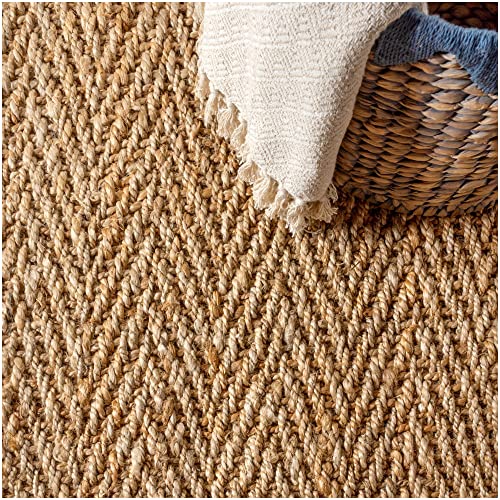 JONATHAN Y NFR101A-28 Espina Hand Woven Herringbone Chunky Jute Indoor Area -Rug Bohemian Farmhouse Easy -Cleaning Bedroom Kitchen Living Room Non Shedding, 2 X 8, Natural Color