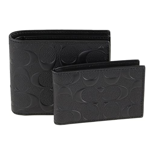 COACH COMPACT ID WALLET IN SIGNATURE CROSSGRAIN LEATHER,F75371 BLACK