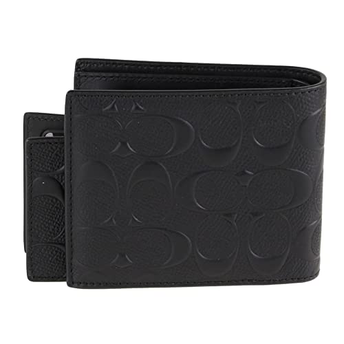 COACH COMPACT ID WALLET IN SIGNATURE CROSSGRAIN LEATHER,F75371 BLACK