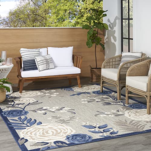 Nourison Aloha Indoor/Outdoor Blue/Grey 3'6" x 5'6" AreaRug, EasyCleaning, Non Shedding, Bed Room, Living Room, Dining Room, Kitchen (4x6)