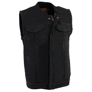 milwaukee leather mdm3000 men’s black denim ‘quick draw’ dual closure club style vest – x-large
