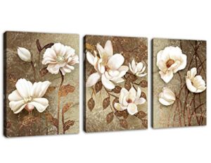 vintage wall art flowers bedroom wall decor 3 pieces canvas wall art white blossom bathroom living room decoration 12″ x 16″ x 3 panels framed ready to hang