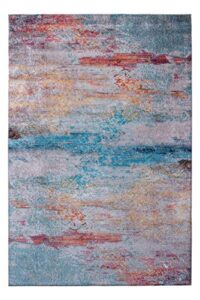 mylife rugs contemporary modern non slip machine washable printed area rug, rainbow 4’x6′