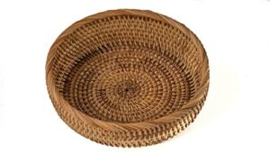 whimmarket handwoven all natural rattan baskets, made by vietnamese artisans (circle basket 7.5″ diameter 2″ height)
