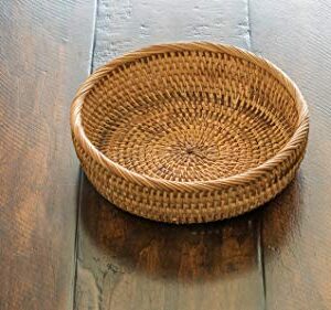 WhimMarket Handwoven All Natural Rattan Baskets, Made by Vietnamese Artisans (Circle Basket 7.5" Diameter 2" Height)