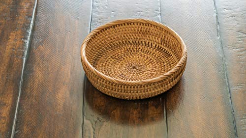 WhimMarket Handwoven All Natural Rattan Baskets, Made by Vietnamese Artisans (Circle Basket 7.5" Diameter 2" Height)