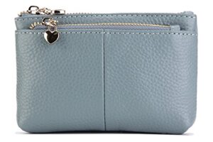 zooeass coin purse women genuine leather zip mini purse with key ring triple zipper card holder wallet (blue)