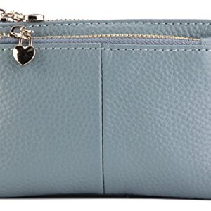 ZOOEASS Coin Purse Women Genuine Leather Zip Mini Purse With Key Ring Triple Zipper Card Holder Wallet (Blue)