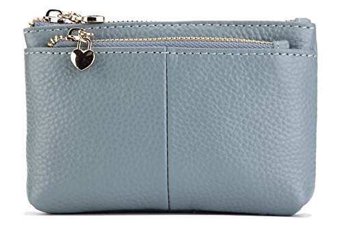 ZOOEASS Coin Purse Women Genuine Leather Zip Mini Purse With Key Ring Triple Zipper Card Holder Wallet (Blue)